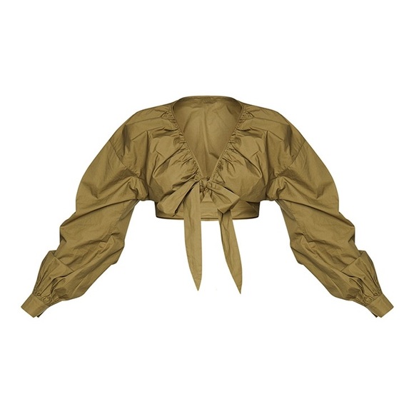 🫒Weekend Ready: Soft Khaki Tie-Front Blouse, Size US 16 - Picture 9 of 10